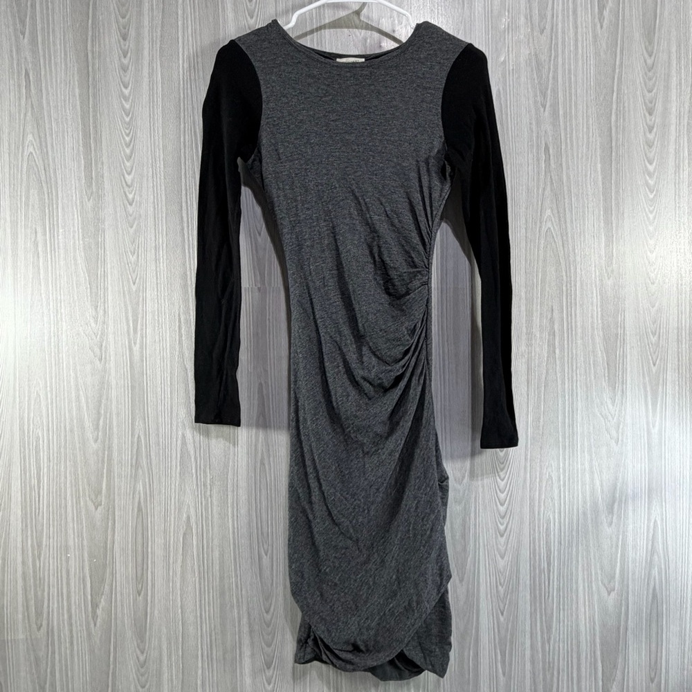 Witchery‎ Gray Black Long Sleeve Wool Blend Ruched Bodycon Dress Women’s Size 6